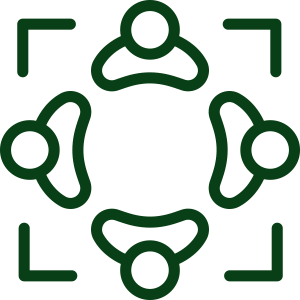 This mutual support icon shows a group seated together